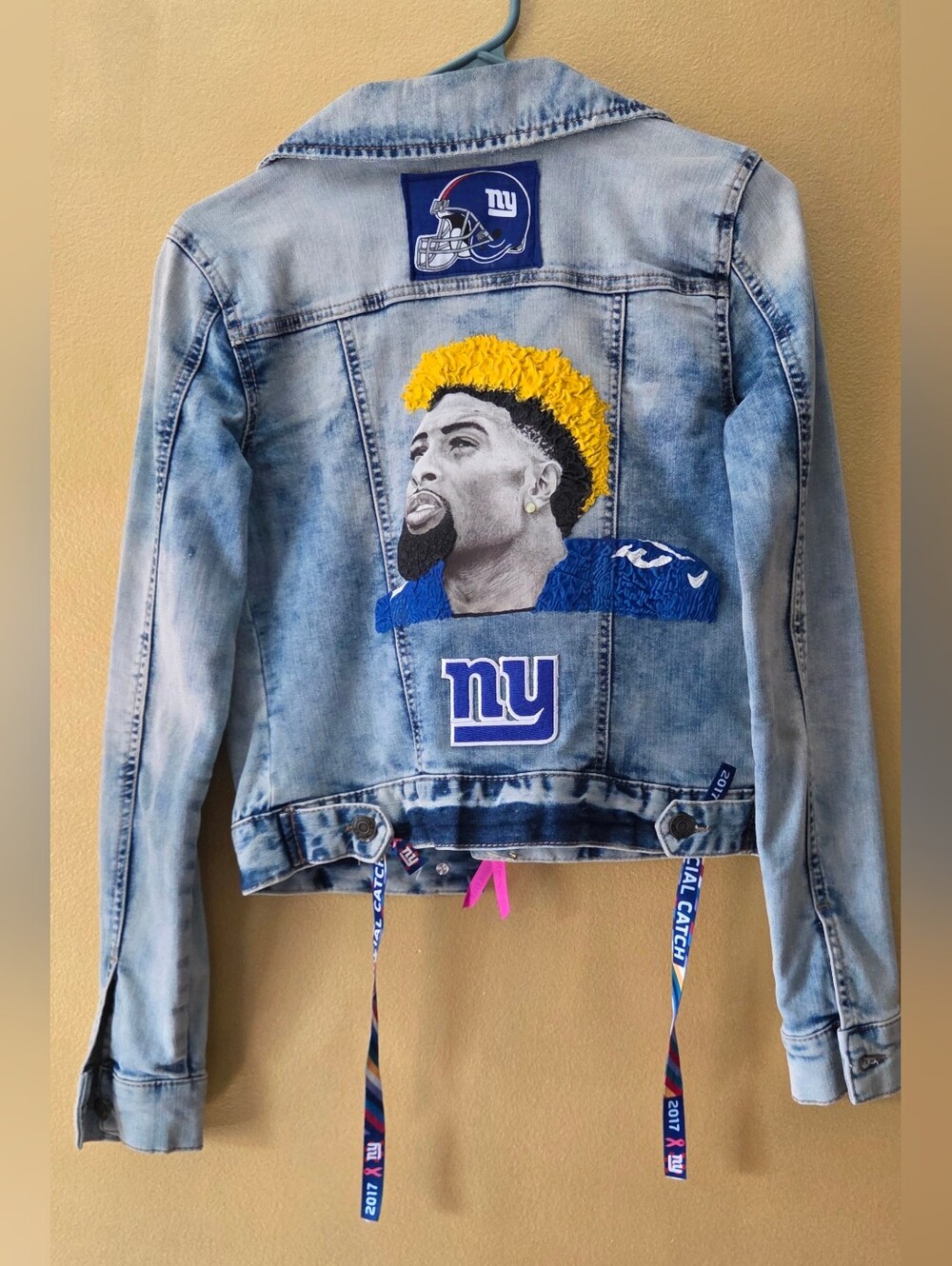 NYG Light Wash Denim Jacket with Xs Odell Beckham Custom Hand Painted